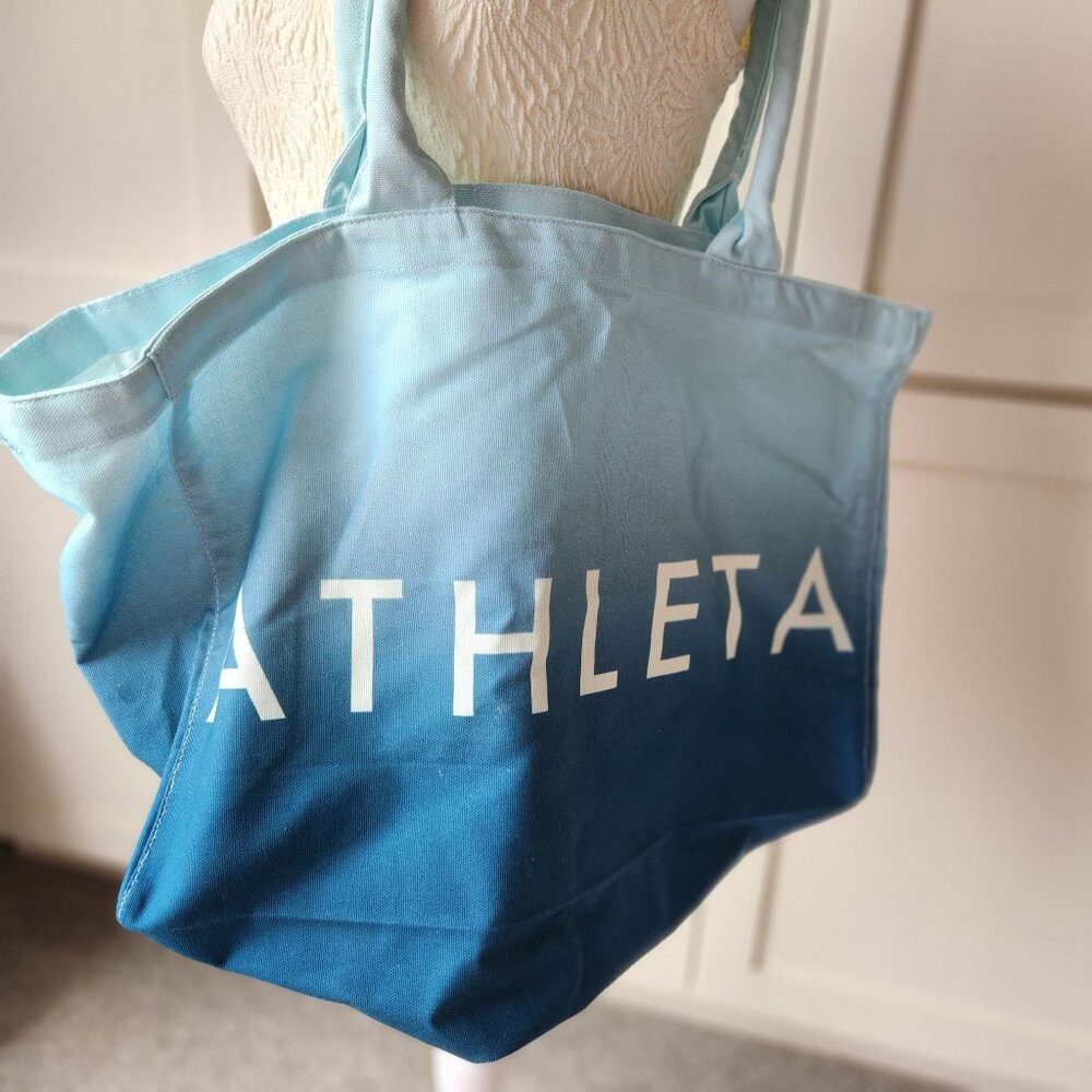 Athleta Ombre Blue Tote Bag 100% Cotton Large Shopper Vacation Beach Pool Gym